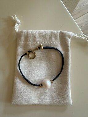 Banana Republic Aureus Argent Faux Pearl Brown Leather Cord Bracelet